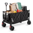 thumbnail image 1 of Huloretions 260L Collapsible Foldable Wagon Cart with 440lbs Weight Capacity, Large Capacity Camping Wagon, All Terrain Folding Utility Garden Cart with Table Top, Cup Pockets, and Brakes, Utility Gro, 1 of 9
