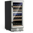 thumbnail image 1 of Huloretions 29 Bottle Wine Cooler Refrigerator, 15 Inch Dual Zone Built-in Wine Fridge for Home, Kitchen, or Office, Double-Layer Tempered Glass Door with Lock, Digital Temperature Control, Stainless, 1 of 8