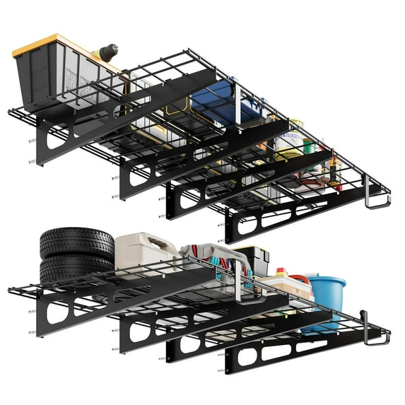 Huloretions 2x4 FT Garage Wall Mounted Shelves,2-Pack Heavy-Duty Wall Mount Storage Shelf,Metal Shelf Rack Wall Organizer Shelves Suitable for Shop Shed Garage,400 Lbs Load Capacity