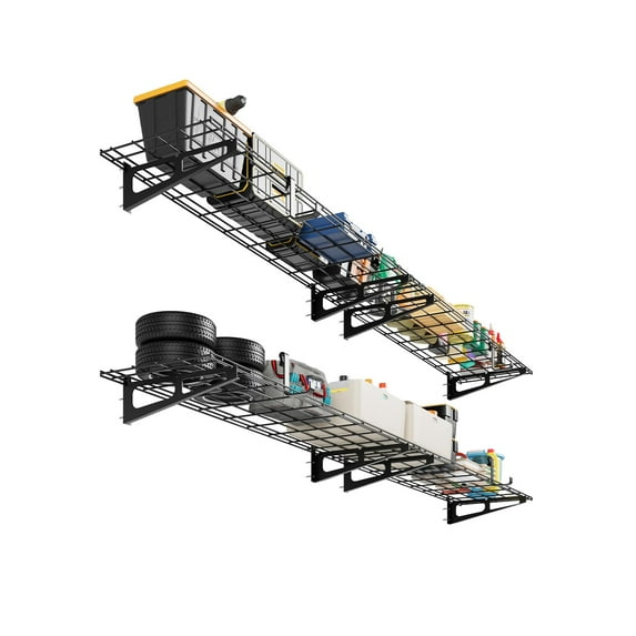 Huloretions 2x4 FT Garage Wall Mounted Shelves,2-Pack Heavy-Duty Wall Mount Storage Shelf,Metal Shelf Rack Wall Organizer Shelves Suitable for Shop Shed Garage,400 Lbs Load Capacity