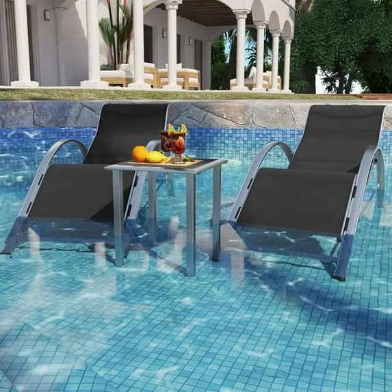 Huloretions 3 Pieces Patio Chaise Lounge Set, Outdoor Patio Furniture Set, Outdoor Pool Lounge Chair Beach Sunbathing Lawn Lounger Recliner Chair, Backrest Tanning Chairs with Arm & Side Table,Beach S