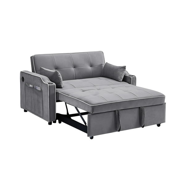 Huloretions 3 in 1 Convertible Sleeper Sofa Bed, Pull Out Couches with Adjustable Backrest Chair USB Ports Cup Holder Side Pocket