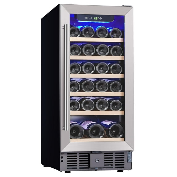 Huloretions 30 Bottle Wine Fridge Wine Cooler Refrigerator Digital Temperature Control 40~60°F Freestanding Wine Cellar Advanced Cooling For Red Wine, 15 Inch Wine Fridge Under Counter Champagne or Sp