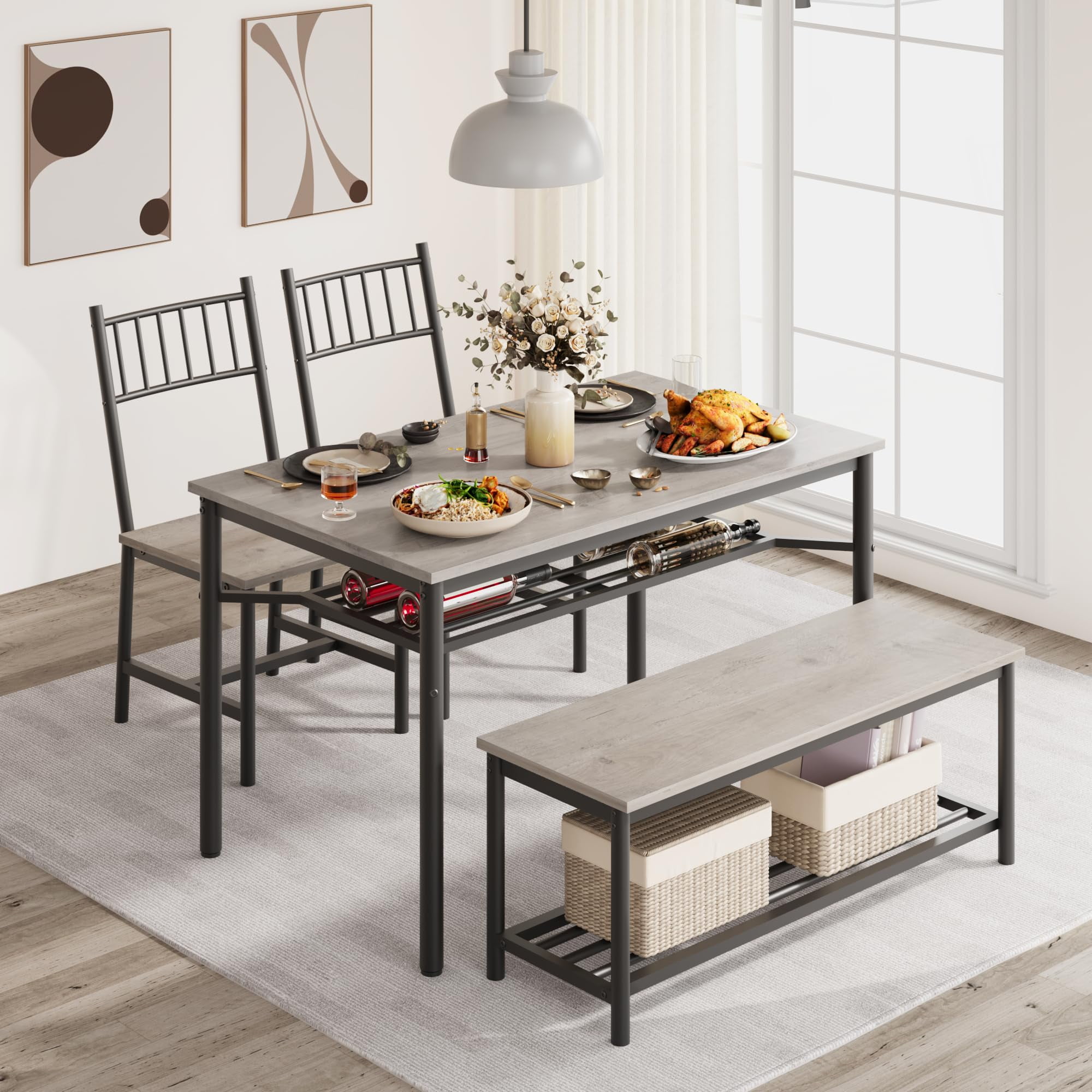 Huloretions 4 Pieces Dining Table Set, Modern Kitchen Table Set with 2 ...