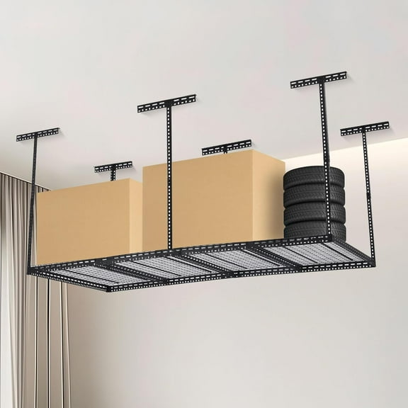 Huloretions 4x6 FT Overhead Garage Storage Rack, 22"-40" Height Adjustable Ceiling Storage Rack 660lbs Weight Capacity, Heavy Duty Metal Hanging Storage Shelves for Garage