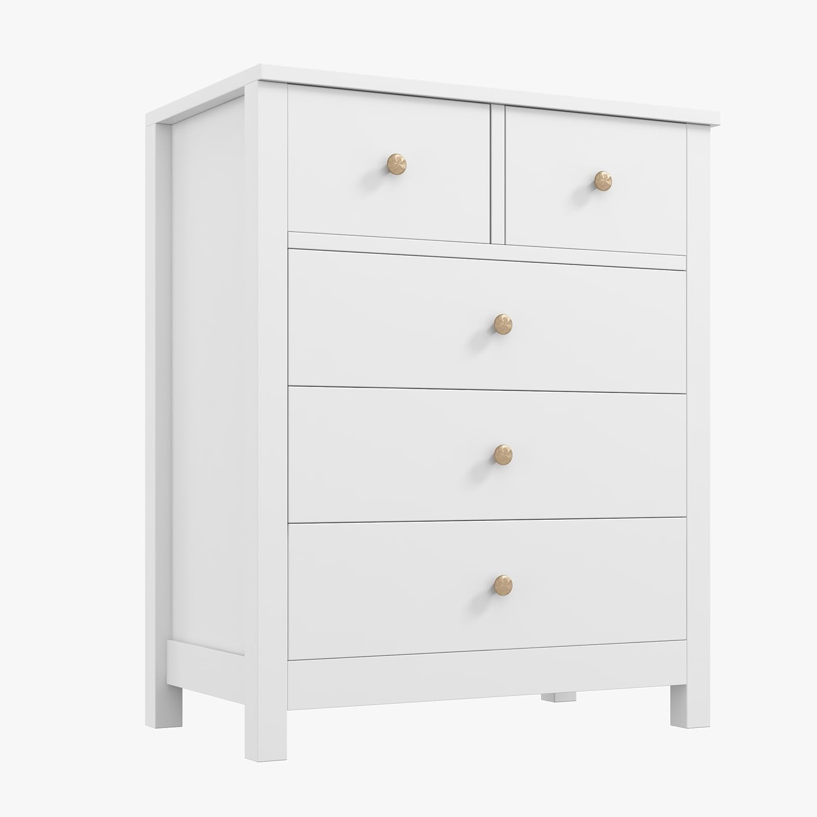 White Particle Board 5-Drawer Tall Dresser with Round Handles
