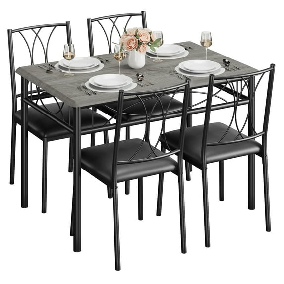 Huloretions 5 Pieces Dining Table Set, Modern Rectangular Table and Chair Set, Dining Table Furniture Set with Cushion for Kitchen Dining Room