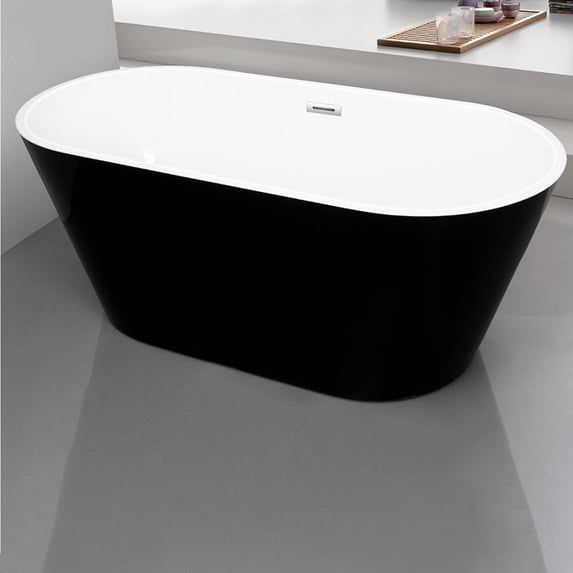 Huloretions 59" Acrylic Freestanding Bathtub-Acrylic Soaking Tubs,Oval Shape Black Freestanding Bathtub With Chrome Overflow And Pop Up Drain