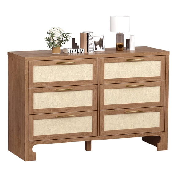 Huloretions 6 Drawer Dresser For Bedroom,Modern Closet Dressers Chest of Drawers,Clothes Storage Cabinet,Modern Wooden Dresser Chest For Living Room Entryway