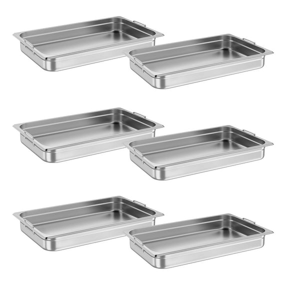 Huloretions 6 Pack Hotel Pans,Full Size 2.5''Deep,Commercial Stainless Steel Chafing Steam Table Pan,Rectangle Food Container for Catering Food Trucks
