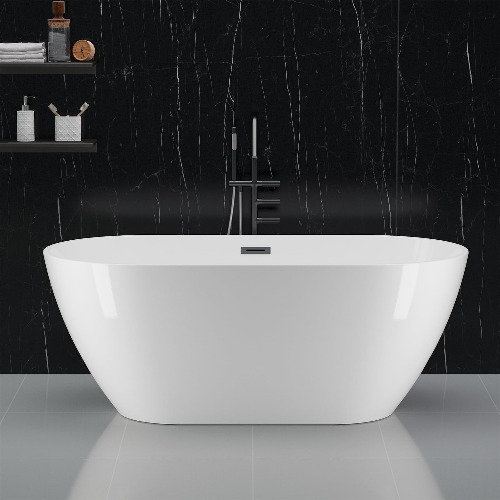 Flora 67-Inch White Acrylic Freestanding Soaking Bathtub