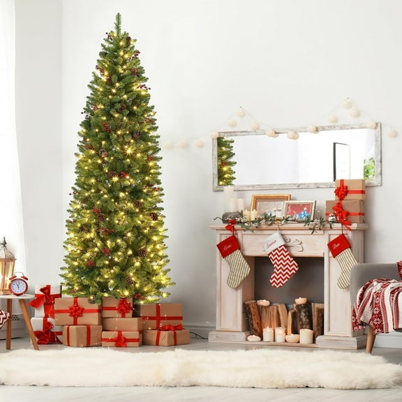 Huloretions 7.5FT Prelit Artificial Christmas Tree,Snow Flocked Xmas Tree With 350 Lights,Dual Color Led Lights Xmas Tree Metal Base, Christmas Tree For Home And Office Holiday Decoration,Easy Assembl