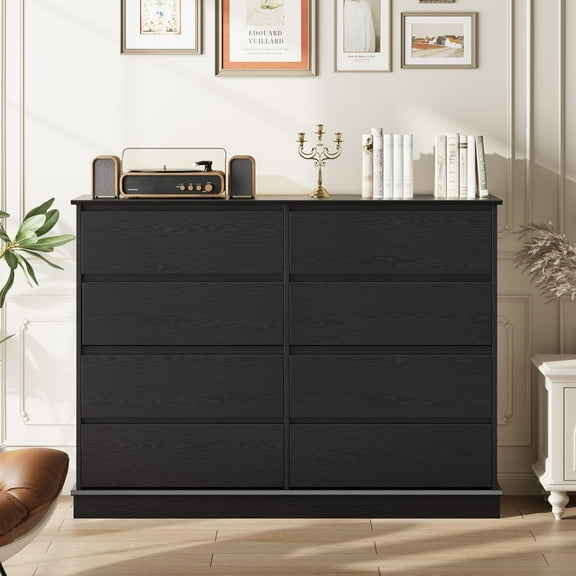 Huloretions 8 Drawer Dresser for Bedroom, Chest of Drawers with Deep Drawers, Large Double Dresser for Closet with Wide Top, Horizontal Wooden Dresser for Living Room, Hallway, Kids Room