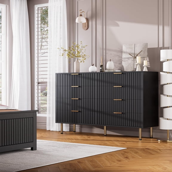 Huloretions 8 Drawer Dresser for Bedroom,Storage Organizer with Metal Handles, Anti-Tip Design,Chest of Drawers for Closet Nursery Entryway Guest Room