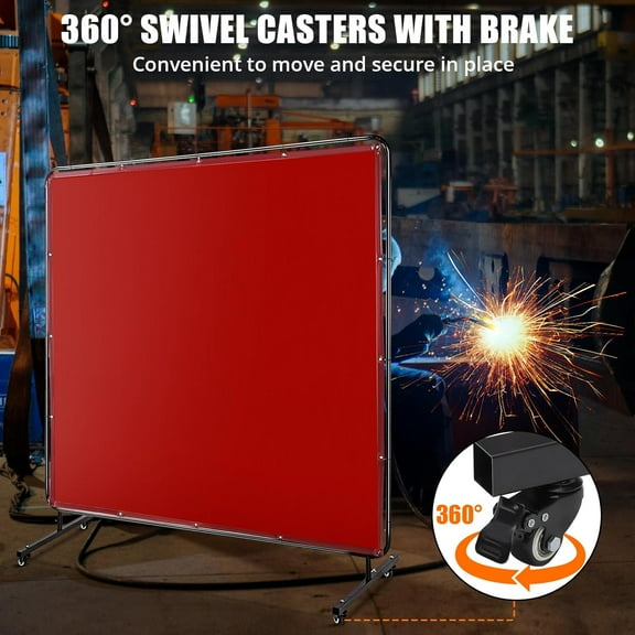 Huloretions 8 X 6 FT Vinyl Welding Screen with Frame, Flame-Resistant PVC Welding Curtain with Lockable Swivel Wheels, Transparent Welding Screen Panel for Welding Safety