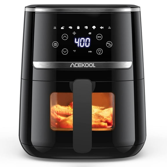 Huloretions Air Fryer,Air Fryer Oven,Digital Air Fryer with 8 Cooking Presets,Visible Cooking Window,LCD Touch Screen Air Fryer,Nonstick Dishwasher-Safe Basket & Tray,Temp/Timer,5 Quart Capacity