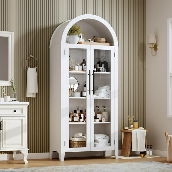 Huloretions Arched Kitchen Pantry,63" Tall Arched Cabinet,Kitchen Storage Cabinets with 2 Doors & Adjustable Shelves for Living Room,Dining Room