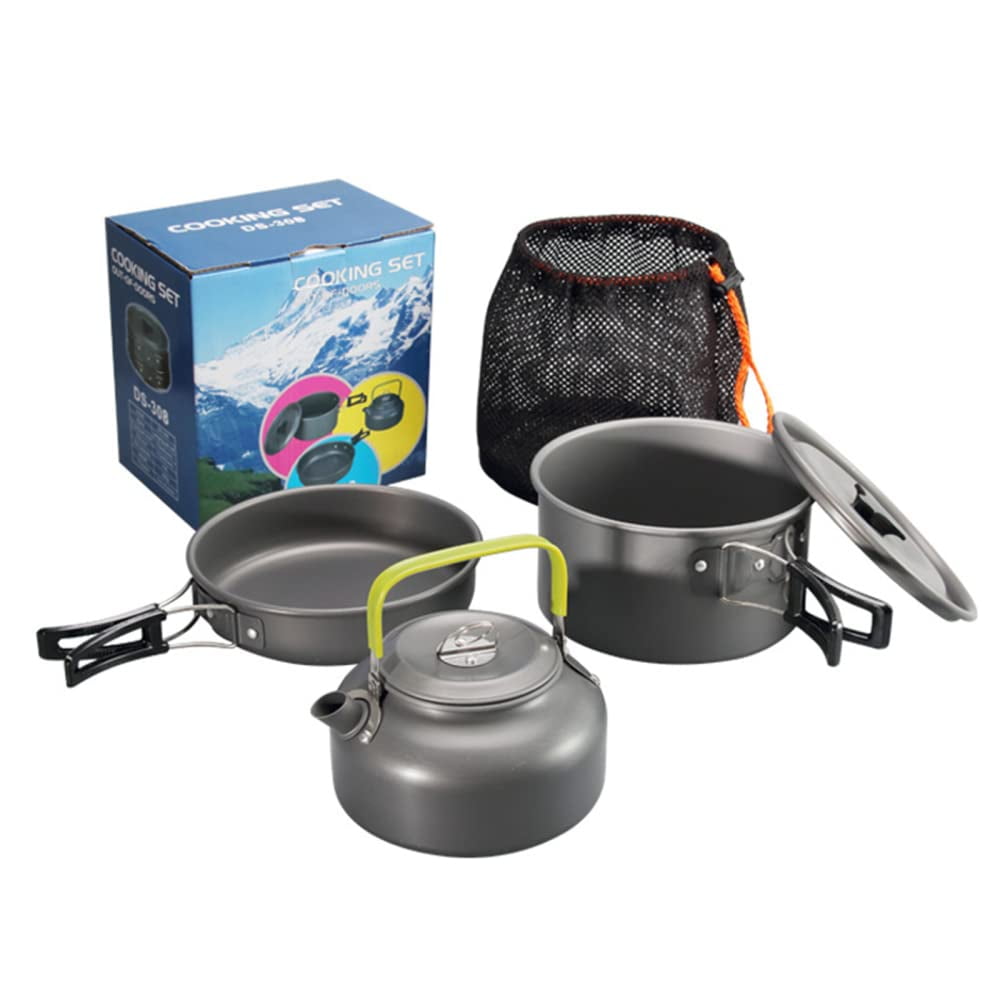 Huloretions Camping Cookware Mess Kit,Non-Stick Lightweight Pot Teapot Combination Set,Camping Gear Campfire Utensils Non-Stick Cooking Equipment for Backpacking,Outdoor Hiking Picnic