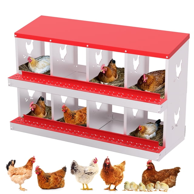 10 Compartment Metal Chicken Nesting Box - Galvanized Steel Roll Away Design, Easy Egg Collection