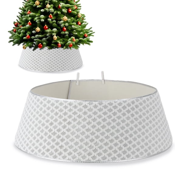 Huloretions Christmas Tree Collar,33 Inch Plush Tree Collar with Diamond-Grid Pattern,Soft Xmas Tree Ring Boho Tree Skirt with 2 Clips for Holiday Decorations Indoor Home Decor