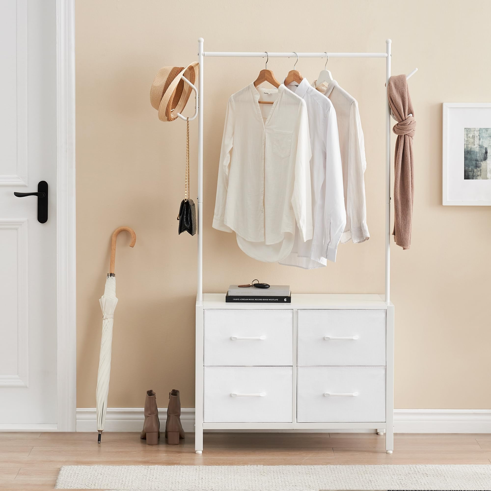 Huloretions Clothes Rack Clothing Rack With Adjustable Drawers,Storage ...