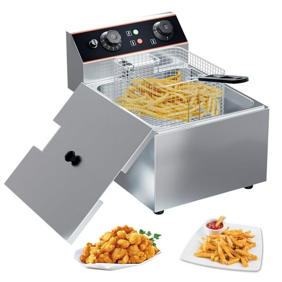 Huloretions Commercial Deep Fryer,Electric Deep Fryer with Basket 1500W Stainless Steel Electric Countertop Fryer with Temperature Control 6.3 QT/6 L Deep Fryer for Restaurant and Home Use