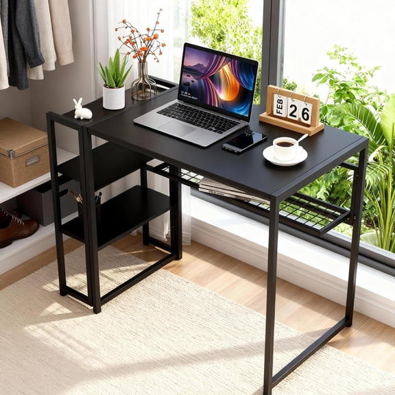 Huloretions Computer Desk Folding Table,35" Foldable Office Desk,for Small Spaces in Bedroom,Dorm,or Apartment,Portable Spaces Saving Desk or Study Table with Compact Design