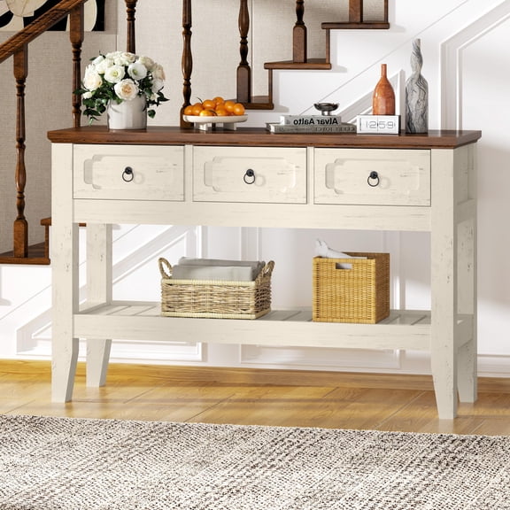 Huloretions Console Sofa Table with Drawers and Bottom Shelf,Entryway Table for Behind Couch Entry Foyer Hallway Storage