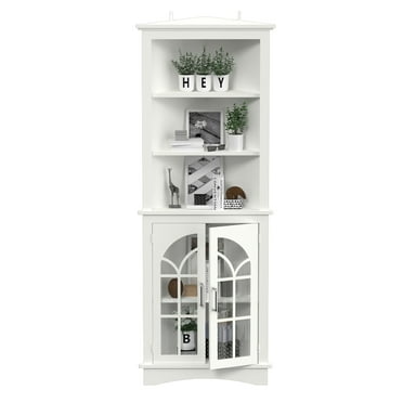 Huloretions Corner Storage Cabinet,63.3" Tall Freestanding Bookcase 5-Tier Corner Display Cabinet With Doors & Adjustable Shelves For Living Room Dining Room