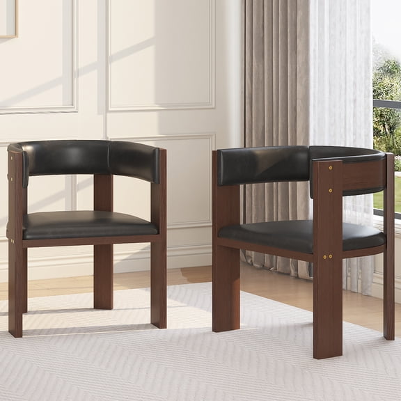 Huloretions Dining Chair,Set of 2 Kitchen Upholstered Chairs,Mid-Century Modern Chairs with Wood Legs and PU Leather Cushion for Living Room Bedroom Outdoor Lounge