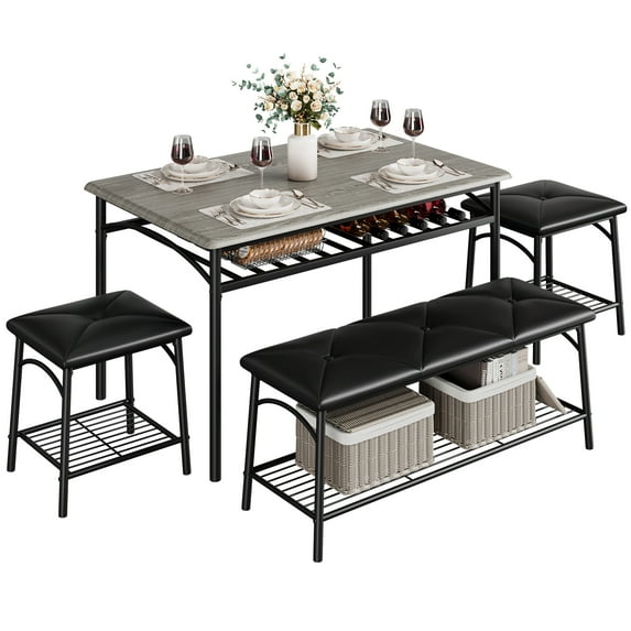 Huloretions Dining Room Table Set,Kitchen Table Set for 4 Dining Room Table Set with Upholstered Bench and Square Stools Kitchen Table With Storage for Small Space Apartment