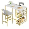 thumbnail image 1 of Huloretions Dining Table Set,Bar Table And Chairs For 2,Kitchen Table Set With 2 Upholstered Chairs,3 Large Storage Shelves,Pub Table Set For Small Space Breakfast, 1 of 9