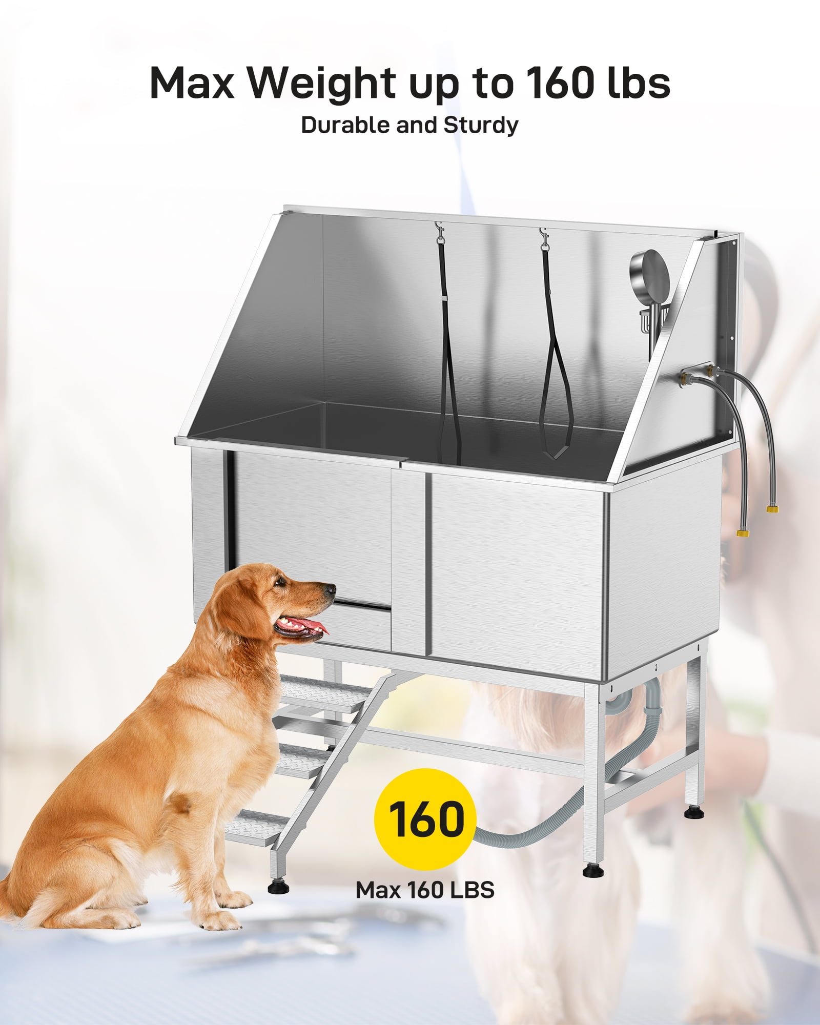 Huloretions Dog Bathtub 50 inch Professional Stainless Steel Dog ...