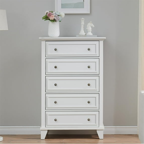 Huloretions Dresser For Bedroom,5 Drawers Dresser Organizer Storage,Tall Dressers With Metal Handles,Nightstand Dresser Chest of Drawers Accent Storage Cabinet For Hallway Entryway