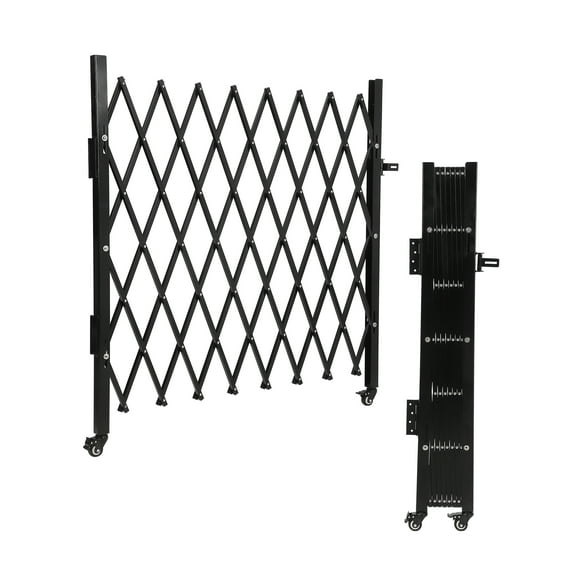 Huloretions Extendable Aluminum Fence 50" H x 43" W Single Foldable Security Gate Mobile Folding Scissor Gate Portable Safety Barrier with Casters Retractable DrivewayPortable Barricade Gate B