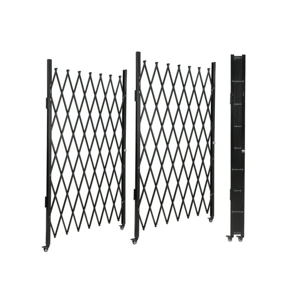 Huloretions Extendable Fence Garden Fence,85" H x 150" W Double Foldable Security Gate,Mobile Folding Scissor Gate Portable Safety Barrier with Casters,360°Rolling Barricade Gate Scissor Gate or Door