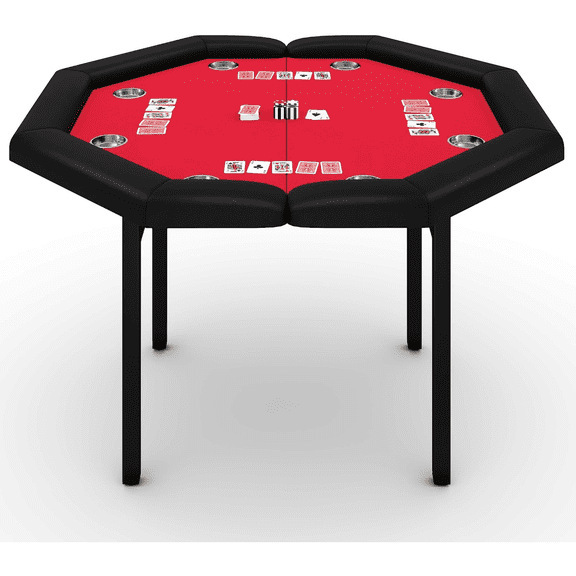 Huloretions Foldable Poker Table,8 Player 48 in Folding Casino Leisure Table with Metal Legs & Cup Holders,Octagonal Portable Game Tables, Card Board Table for Texas Hold'em Game and Blackjack