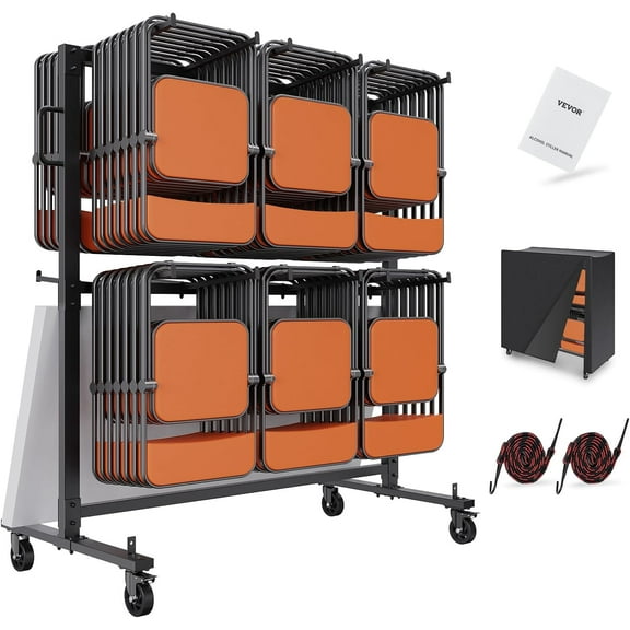 Huloretions Folding Table and Chair Cart,Heavy Duty Metal Folding Chair Rack with PVC Locking Wheels for 84 Folding Chairs,800Lbs Capacity Chair Rack with Casters,Chair Strorage Rack with Cover