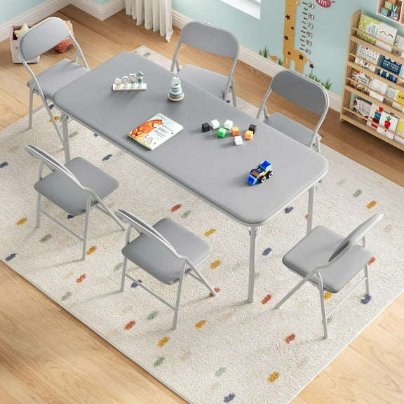 Huloretions Folding Table with Thick PU Leather Top,Steel Frame,Card Table for Kids, Daycare and Classroom Use