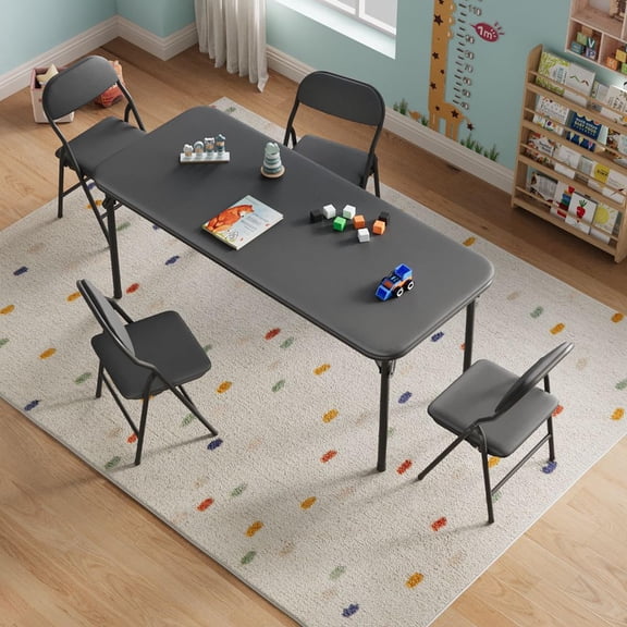 Huloretions Folding Table with Thick PU Leather Top,Steel Frame,Card Table for Kids, Daycare and Classroom Use