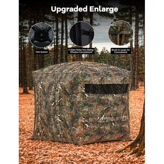 Huloretions Hunting Blind, Pop Up Ground Blinds for 4-6 People, 116" 58" 66" H with 270° See Through Windows and Silent Magnetic Door, Lightweight for Outdoor Hunting