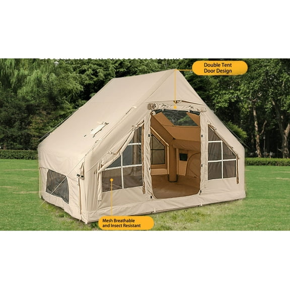Huloretions Inflatable Camping Tent with Pump, Luxury Camping Tent, Easy to Set Up, 4-Season Waterproof and Windproof Outdoor Gazebos, Luxury Cabin Tent with Two Doors and Six Windows.