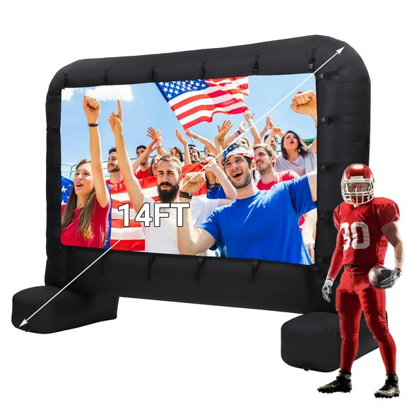 Huloretions Inflatable Projector Screen,14FT Outdoor Inflatable Movie Screen with Air Blower Storage Bag,Front and Rear Projection,Blow Up Screen for Backyard Movie Night Theme Parties Celebrations