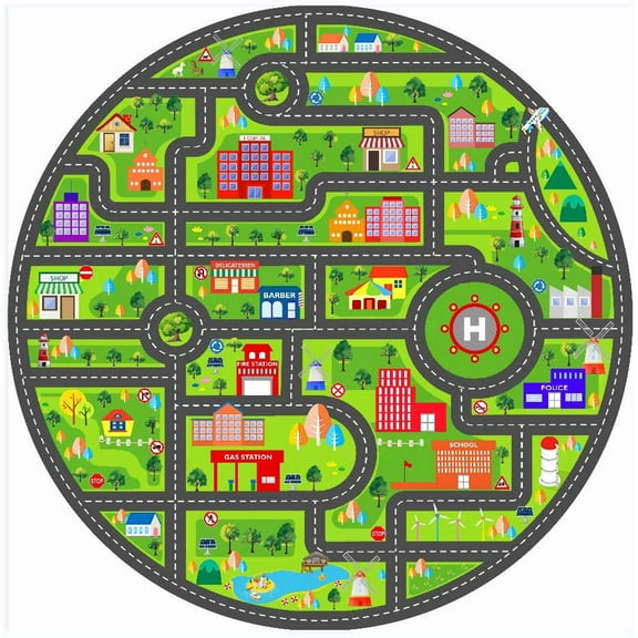 Huloretions Kids Carpet Playmat,Kids Play Rug City Traffic Road Mat Road Rug Non Slip Fun Carpet Educational City Life Carpet For Kids Children Nursery Playroom Classroom