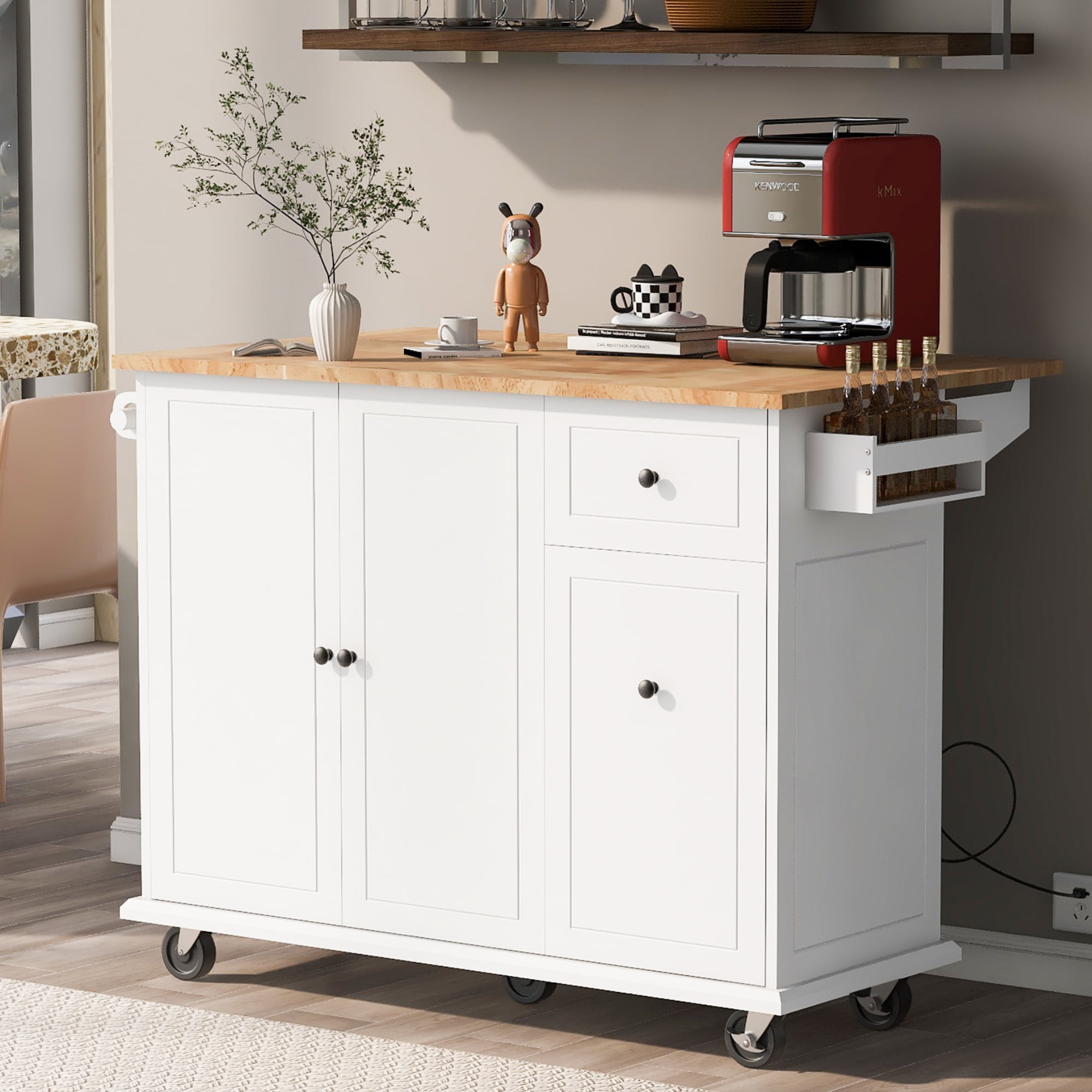 Huloretions Kitchen Island With Drop Leaf,Rolling Kitchen Cart on