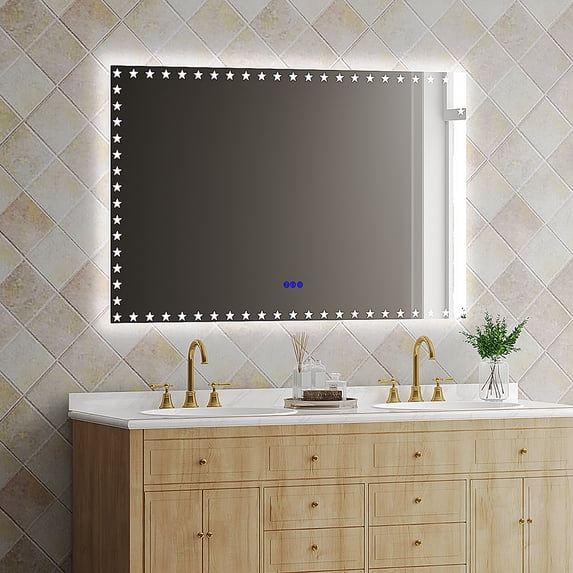 Huloretions LED Bathroom Mirror with Front and RGB Backlit,3 Colors Dimmable Anti-Fog Wall Mounted Lighted Vanity Mirror Shatter-Resist, 55 x 36 Inch