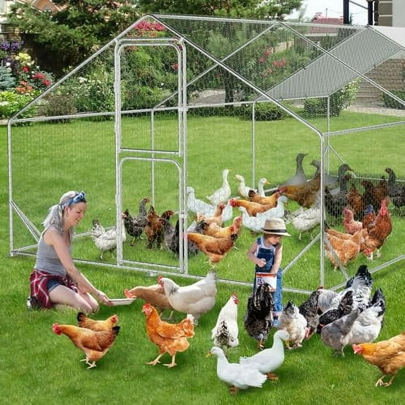 Huloretions Large Chicken Run, Metal Chicken Coops or 6/10 Chickens, Duck Coop/House, Poultry Cage/Pen with Waterproof Cover for Rabbit Duck Chicken