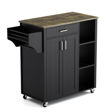 Huloretions Mobile Kitchen Island Cart,Rolling Kitchen Island Cart On Wheels With Spice Rack& Drawer & Open Shelves & Towel Rack,Microwave Cart For Kitchen Dining Room