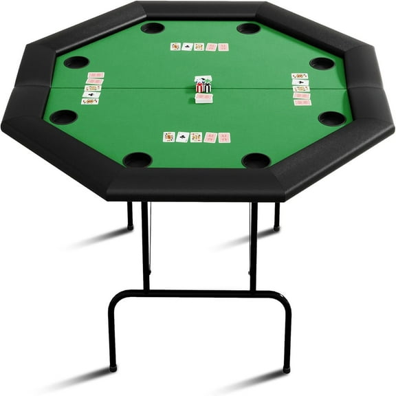 Huloretions Octagon Poker Table with 8 Stainless Steel Cup Holders, Octagon Poker Table with Collapsible, Casino Leisure Table for 8 Players, Blackjack Gaming Table with Water-Resistant Cushioned Rail