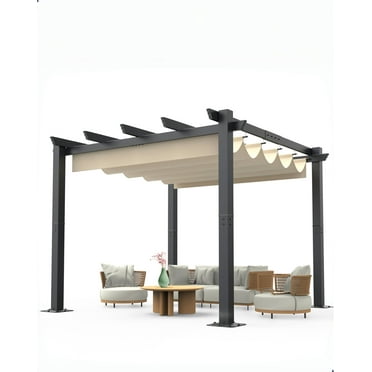 Huloretions Outdoor Pergola,10x10 Ft Upgraded Retractable Canopy,Pergola Shade Cover Outdoor Shelter Suitable for Gardens Backyard Lawn Deck